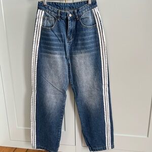 Classic Blue Flare Jeans with White Accents